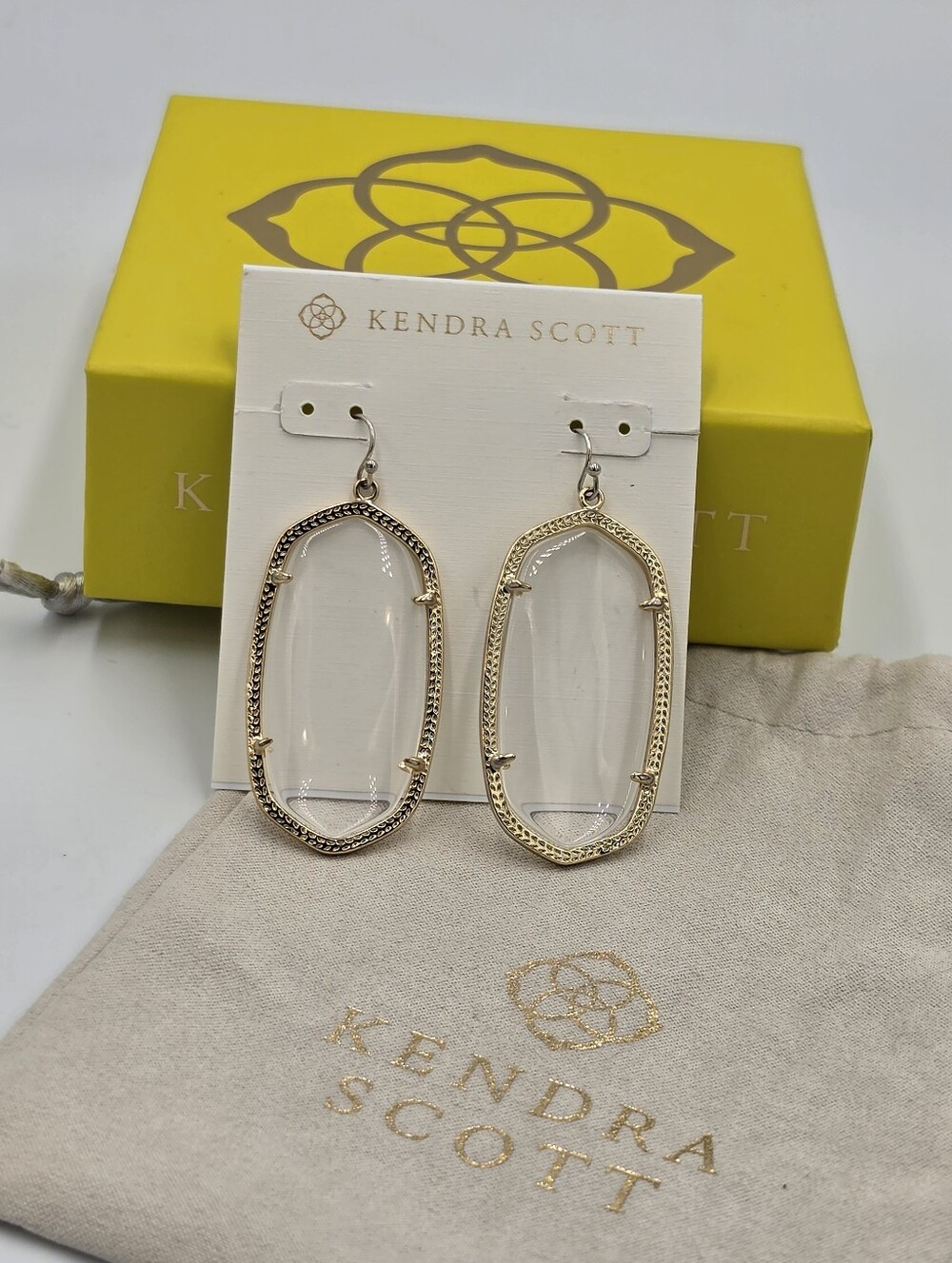 Kendra Scott Danielle Clear Glass Gold Drop Earrings New